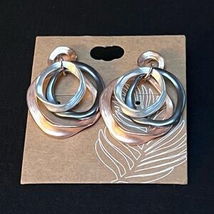 Tri-color Triple Circle Dangle Earrings Hammered